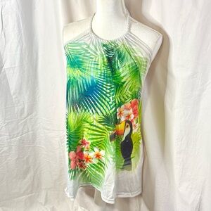 OP Woman’s Tropical Themed Toucan Halter Tank Long Summer Top — Size Large